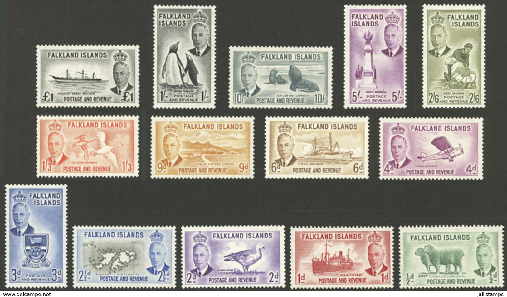 FALKLAND ISLANDS/MALVINAS: Sc.107/120, 1952 Animals Etc., Cmpl. Set Of 14 Values Mint With Small Hinge Marks, VF Quality - Falkland Islands