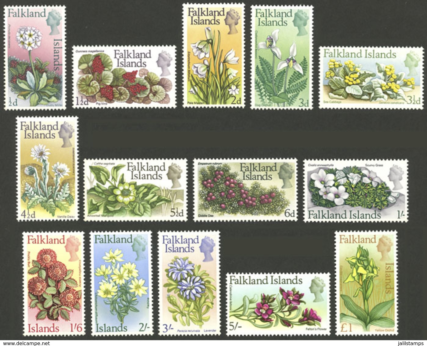 FALKLAND ISLANDS/MALVINAS: Yvert 160/173, 1968 Flowers, Cmpl. Set Of 14 MNH Values, Excellent Quality! - Falkland Islands