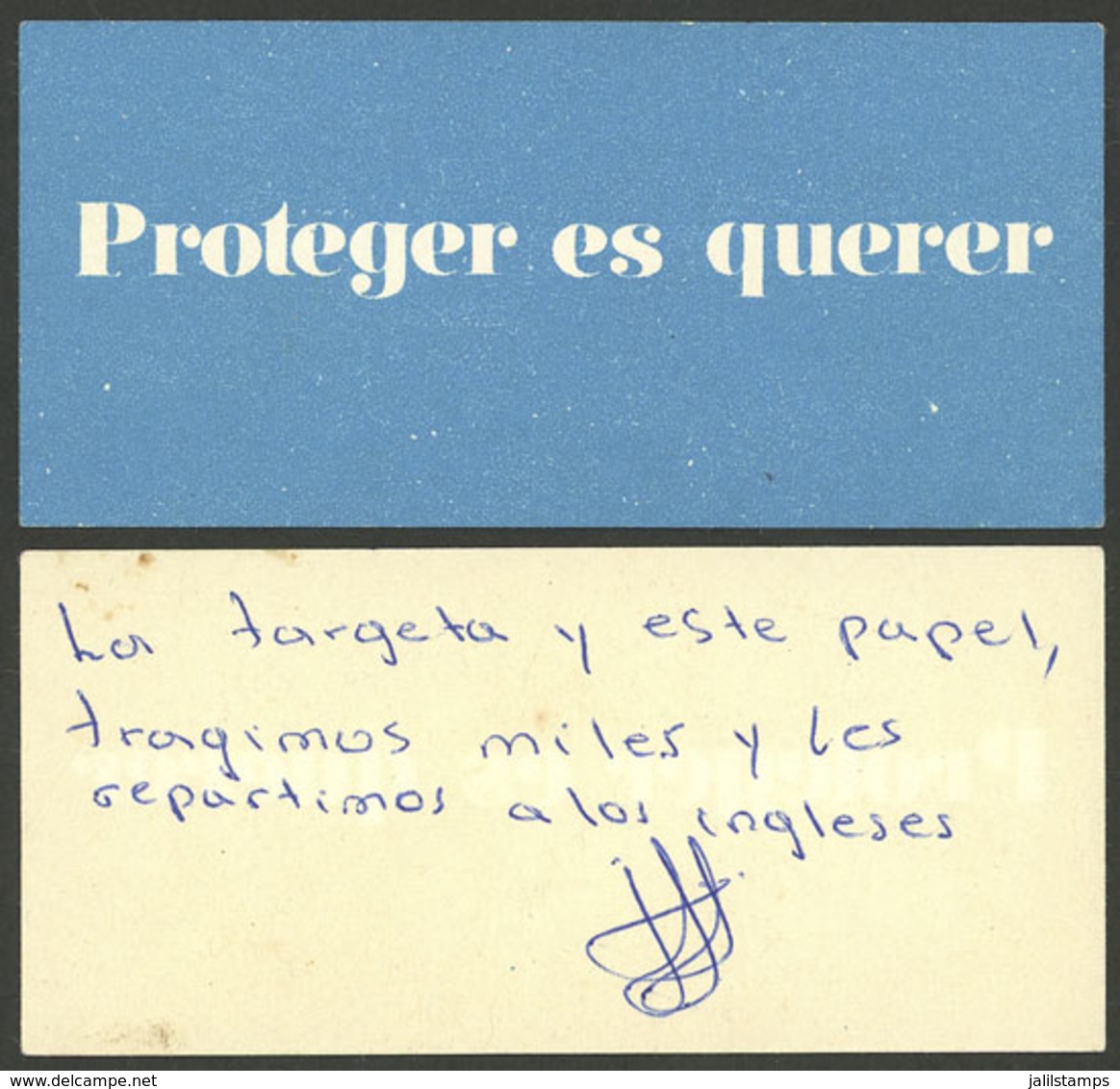 FALKLAND ISLANDS/MALVINAS: Small Flyer With Text "Proteger Es Querer" (Protecting Is Loving) That Argentine Soldiers Han - Documenti Storici