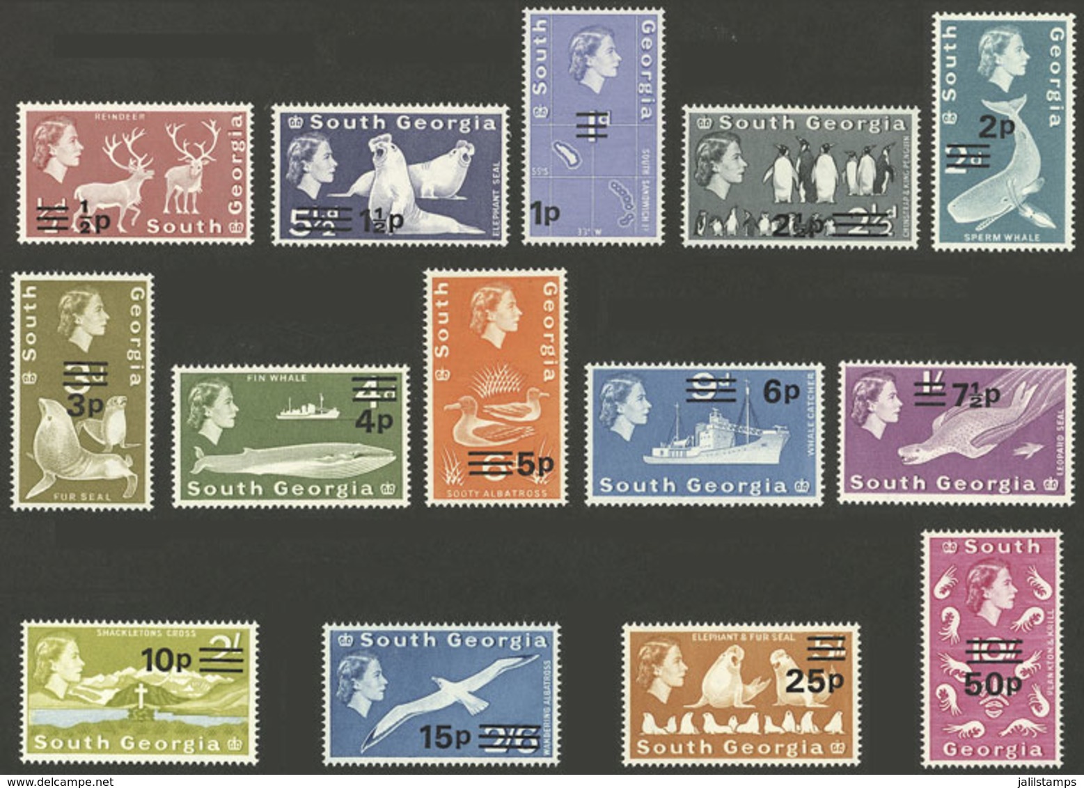 FALKLAND ISLANDS/MALVINAS: Sc.17/30, 1971/2 Cmpl. Set Of 14 Overprinted Values, With Tiny Hinge Marks, Very Fine Quality - Falkland