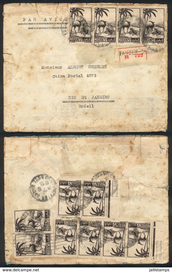 MOROCCO: Registered Airmail Cover Sent From Tangier To Rio De Janeiro (Brazil) In JUL/1946 With Spectacular Franking Of  - Altri & Non Classificati