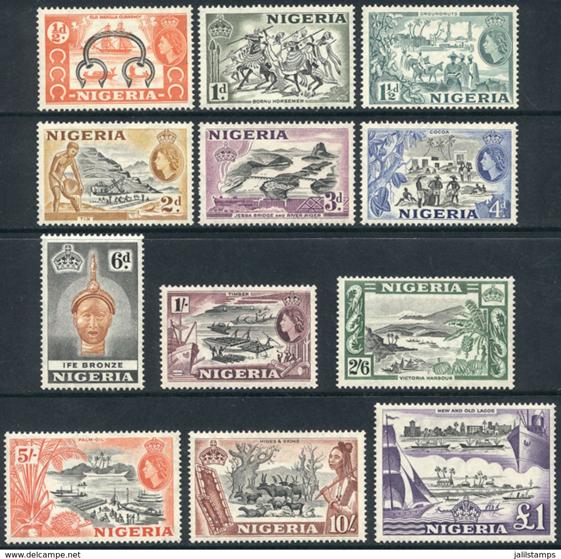 NIGERIA: Sc.80/91, 1953 Ship, Art, Horses Etc., Complete Set Of 12 Values, Mint With Tiny Hinge Marks, VF Quality, Catal - Nigeria (...-1960)