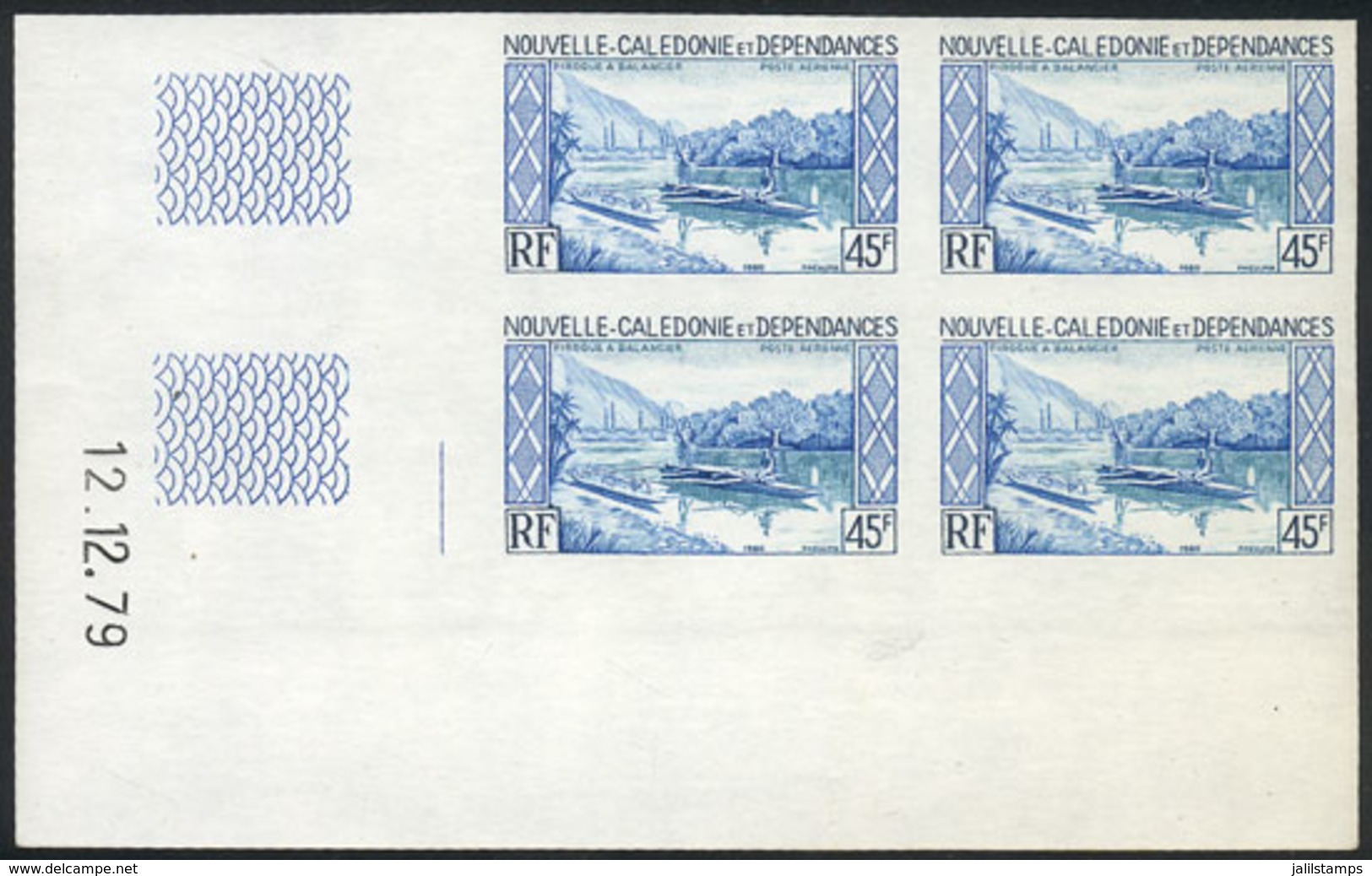 NEW CALEDONIA: Sc.C160, 1980 Boat, IMPERFORATE BLOCK OF 4, MNH, VF Quality! - Andere & Zonder Classificatie