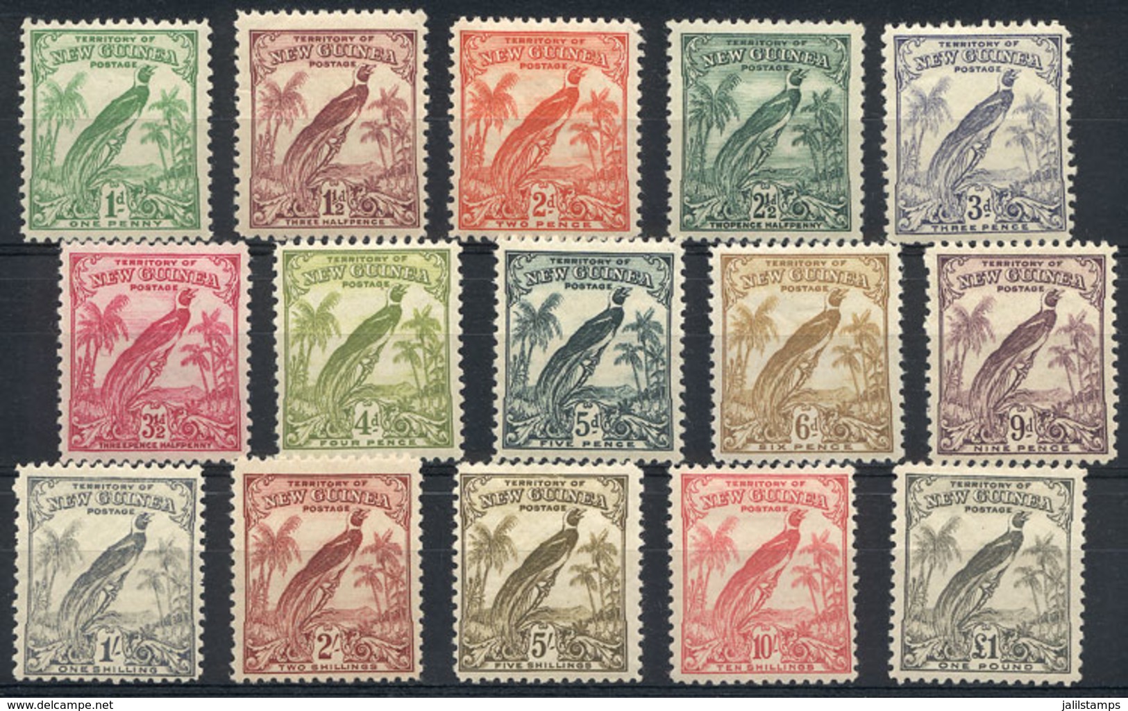 NEW GUINEA: Sc.31/45, 1932/4 Birds, Complete Set Of 15 Values, Mint Lightly Hinged, VF Quality, Catalog Value US$293+ - Autres - Océanie