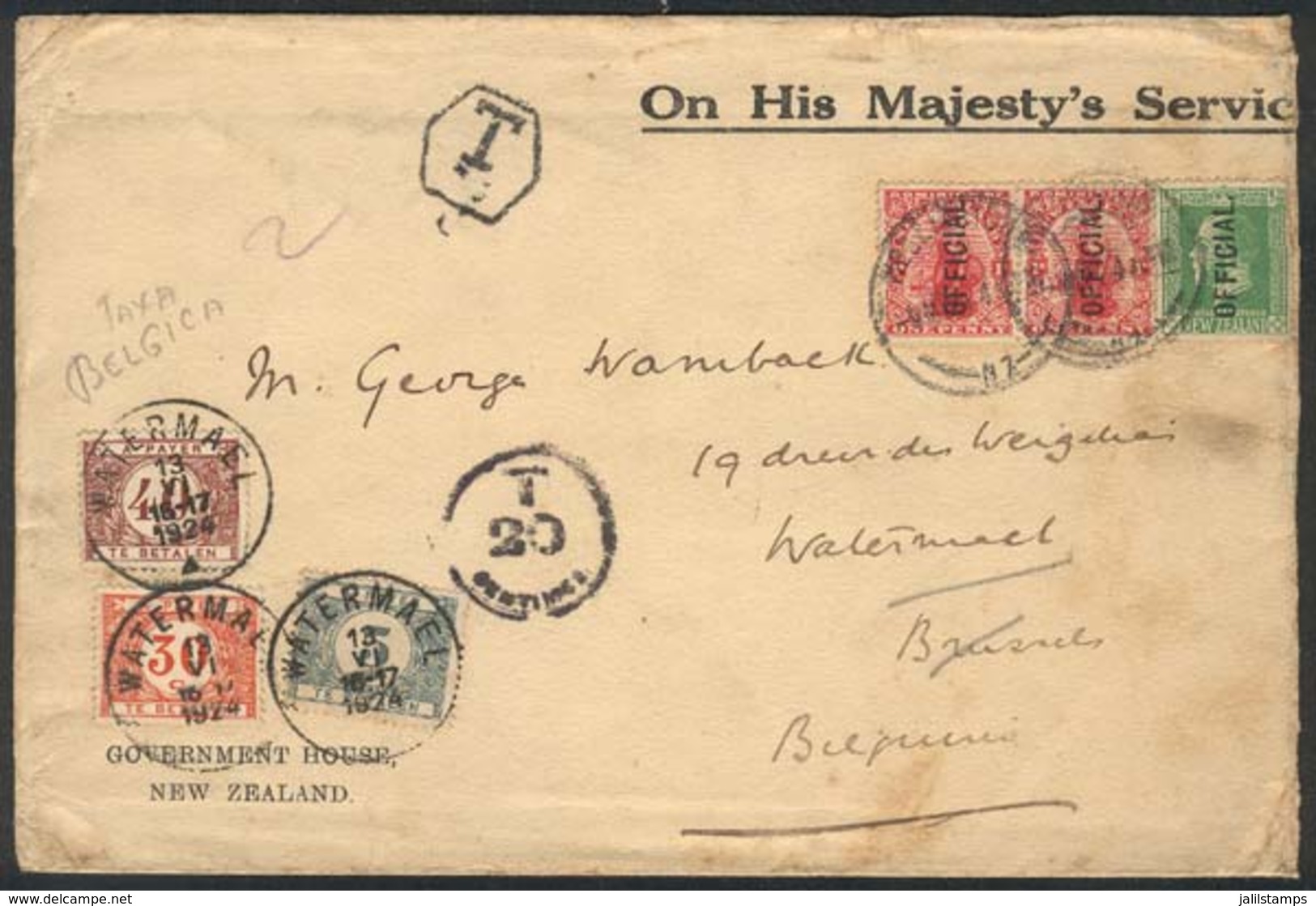 NEW ZEALAND: Official Cover Sent From Wellington To Belgium On 5/MAY/1925, Franked With Official Stamps, In Bruxelles It - Sonstige & Ohne Zuordnung