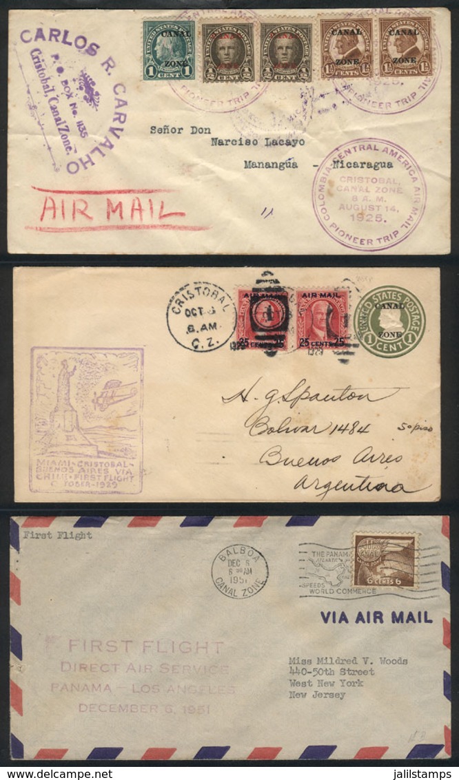 PANAMA - CANAL: FIRST FLIGHTS: 3 Covers Of Years 1925, 1929 And 1951, Interesting! - Panama