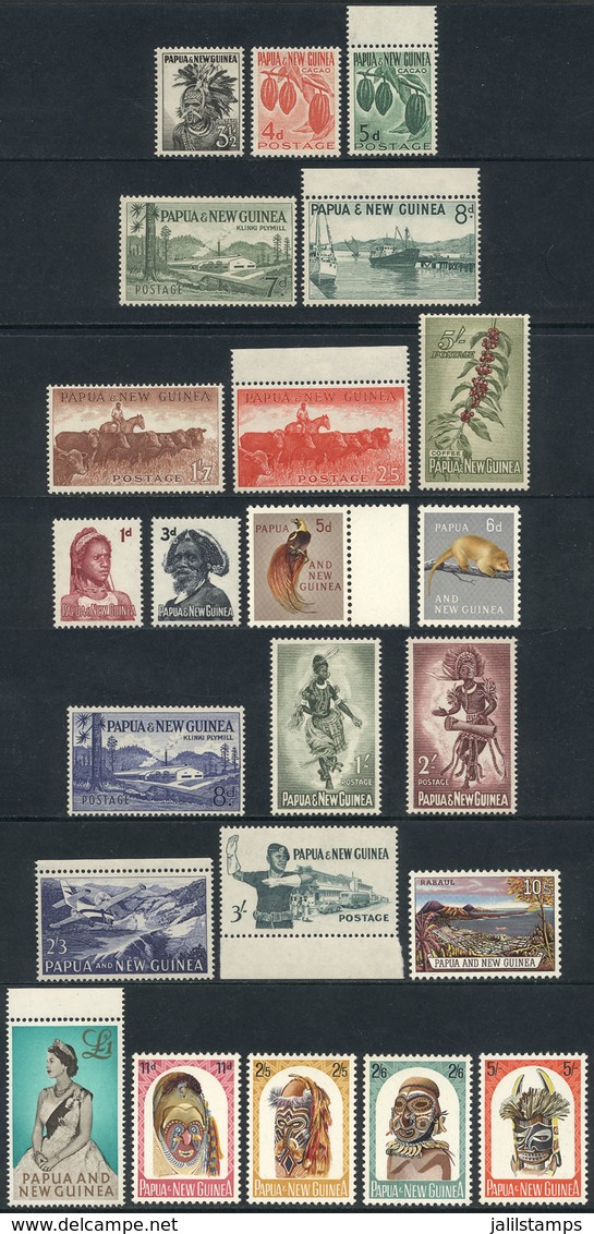PAPUA NEW GUINEA: Sc.139/146 + 153/163 + 178/181, 1958, 1961/3 And 1964 Definitives (various Topics), Complete Set Of 23 - Papua New Guinea