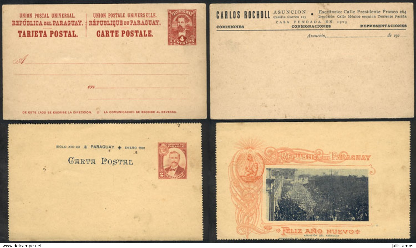 PARAGUAY: 2 Old Postal Stationeries, One With Private Impression On Reverse, The Other One Illustrated: Procession Of Ou - Paraguay