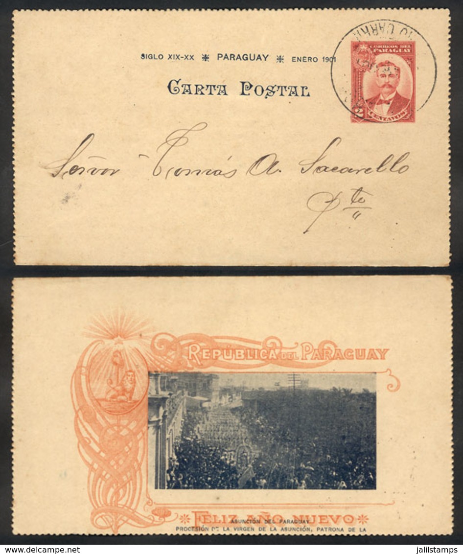 PARAGUAY: Lettercard Illustrated On Back: "Procession Of The Virgin", Used In Asunción On 1/JA/1901, Excellent Quality.  - Paraguay