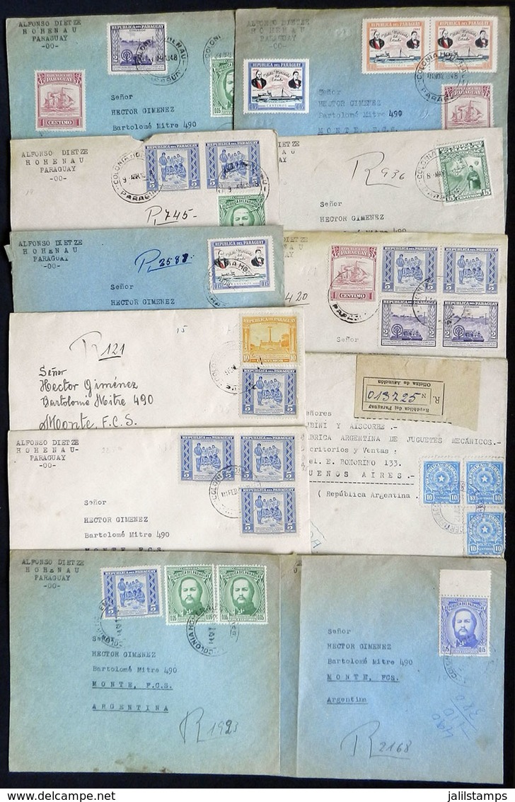 PARAGUAY: 11 Covers Sent To Argentina In Circa 1940s/50s, Handsome Frankings And Interesting Cancels, Nice Group! - Paraguay