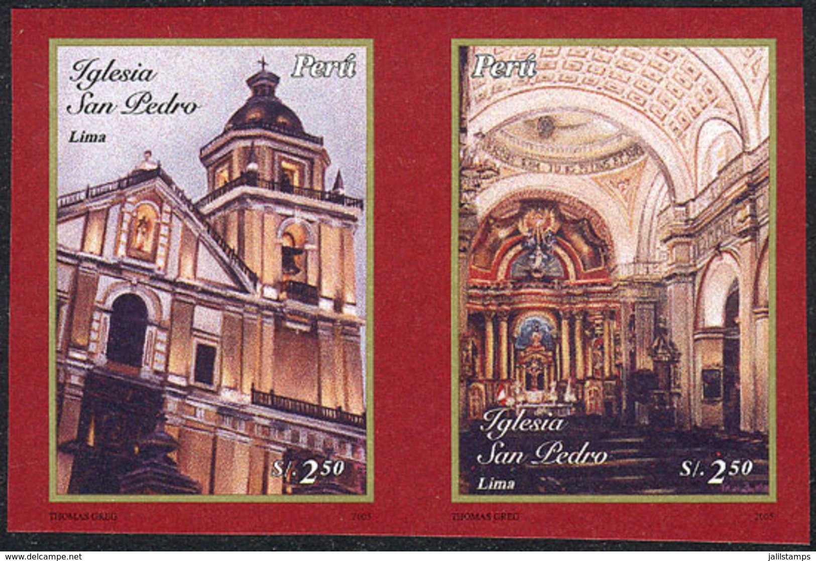 PERU: Sc.1493, 2006 Church Of San Pedro In Lima, IMPERFORATE Set In Pair, Excellent Quality, Rare! - Pérou