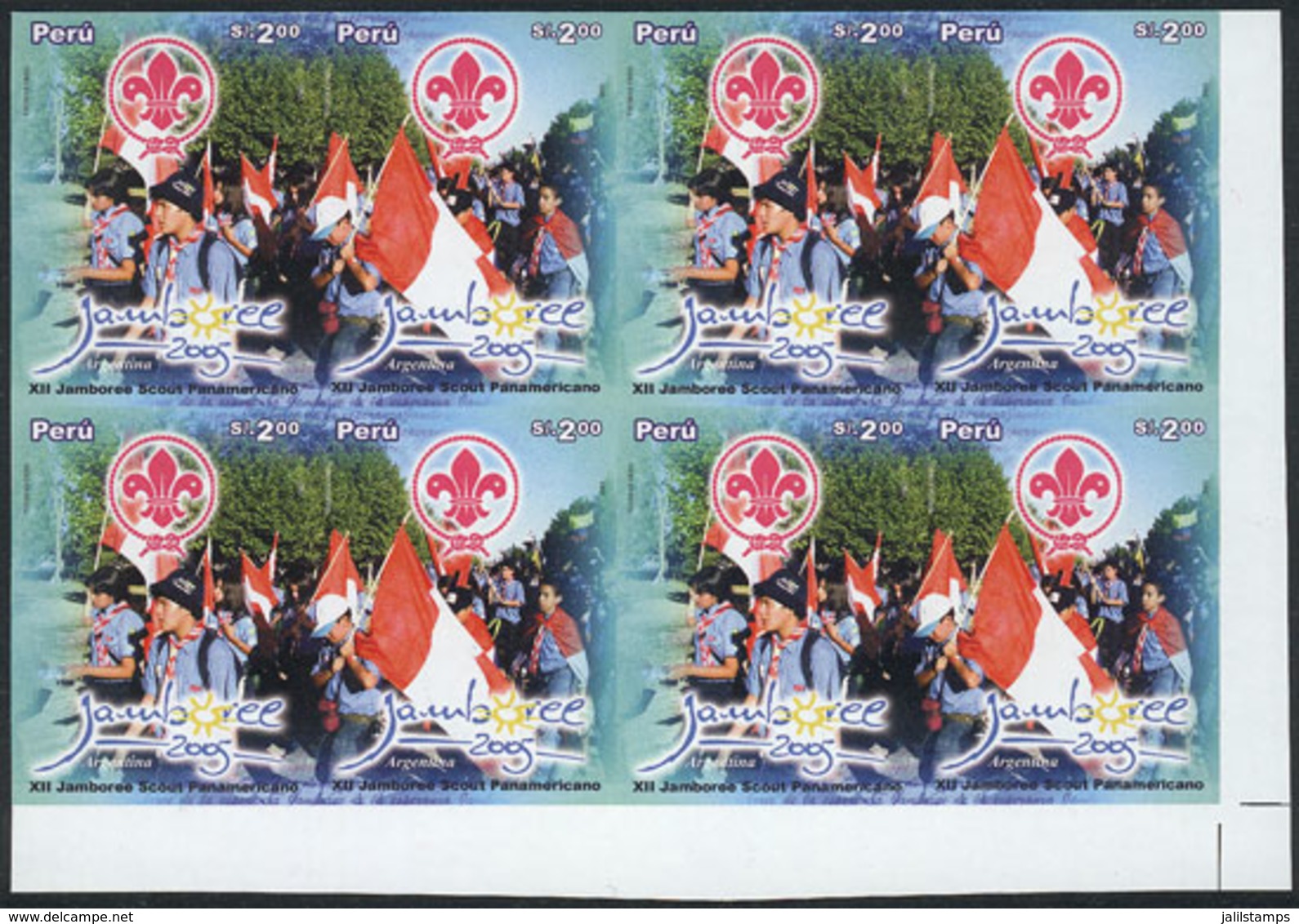 PERU: Sc.1502, 2006 Scouts, 12th Jamboree Of Argentina, IMPERFORATE BLOCK OF 4 Consisting Of 4 Sets, Excellent Quality,  - Perú