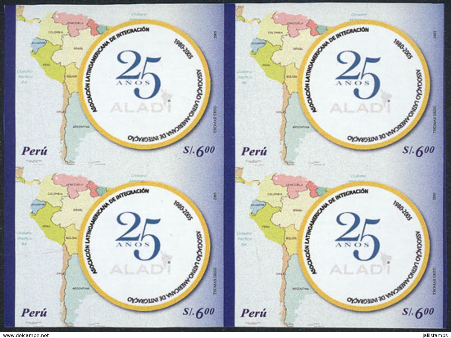 PERU: Sc.1513, 2006 ALADI 25th Anniversary (map Of Latin America), IMPERFORATE BLOCK OF 4, Very Fine Quality, Rare! - Peru