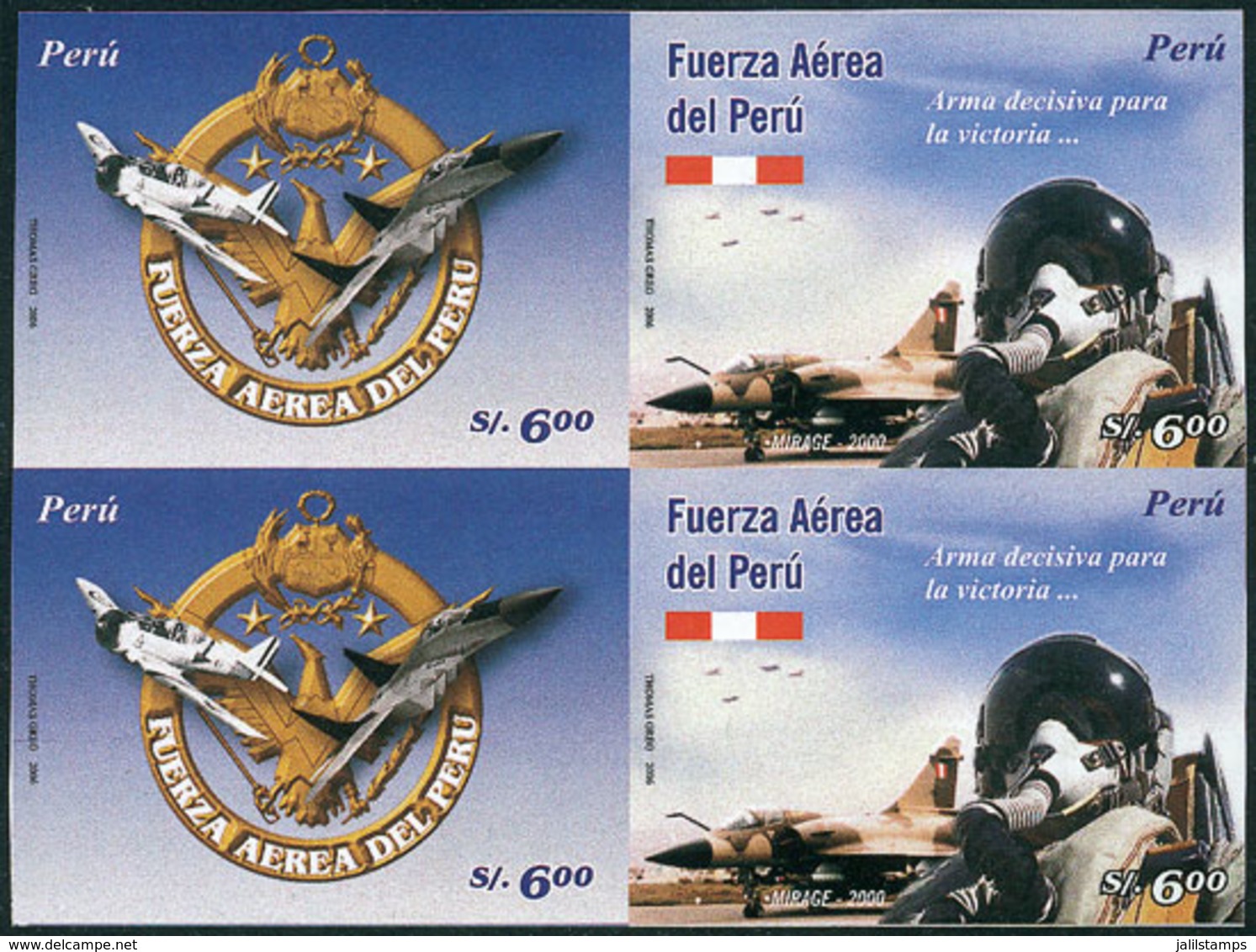 PERU: Sc.1528, 2006 Air Force, 2 IMPERFORATE Sets Forming A Block Of 4, Excellent Quality, Rare! - Pérou
