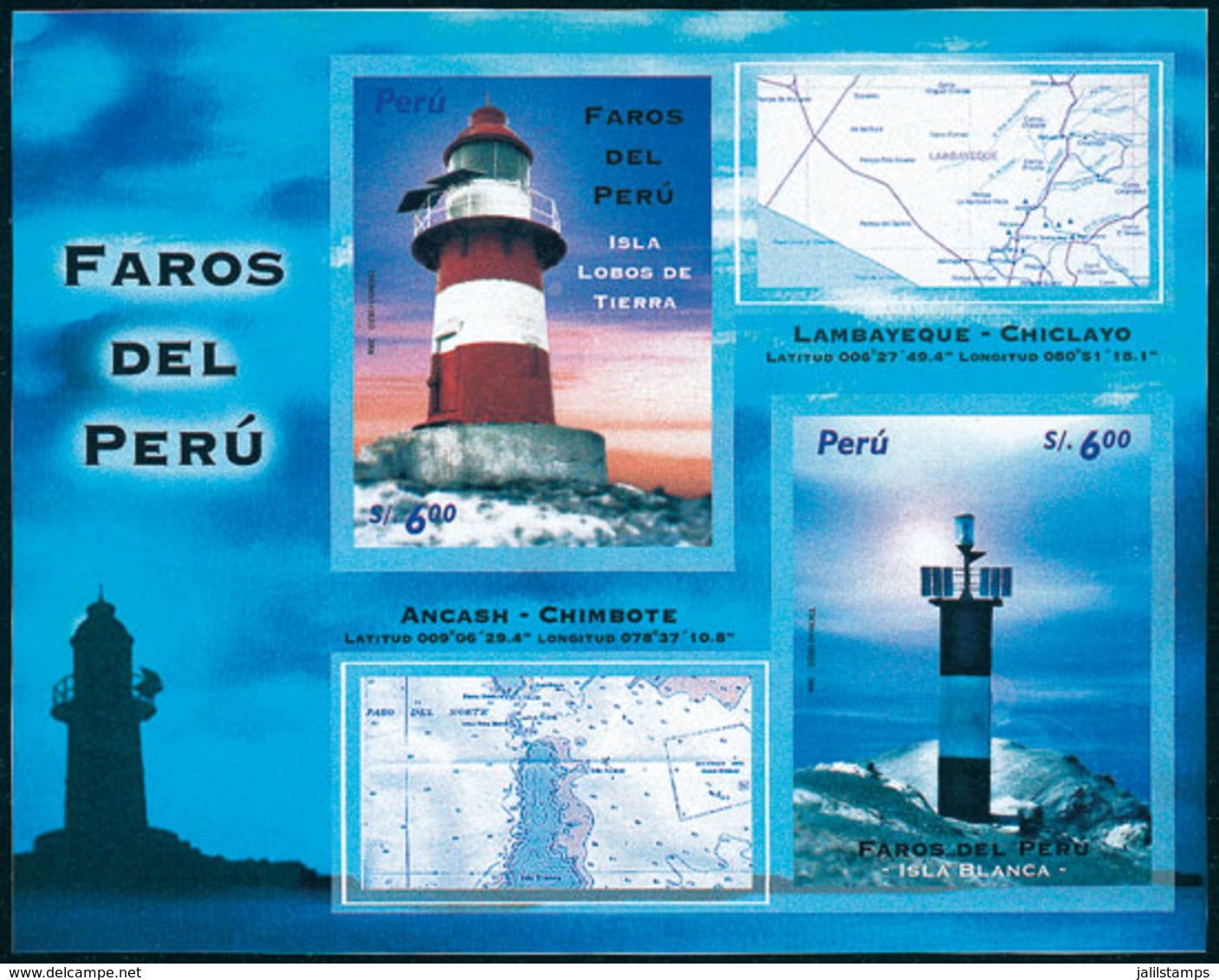 PERU: Sc.1519, 2006 Lighthouses And Maps, IMPERFORATE, Excellent Quality, Very Rare! - Peru