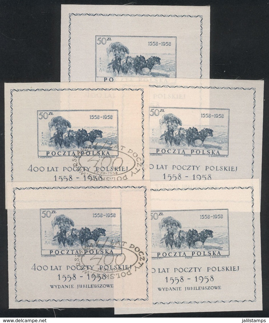 POLAND: Sc.830, 1958 Mail 400th Anniversary, 3 MNH Souvenir Sheets And 2 With First Day Postmark, Very Fine Quality! - Other & Unclassified