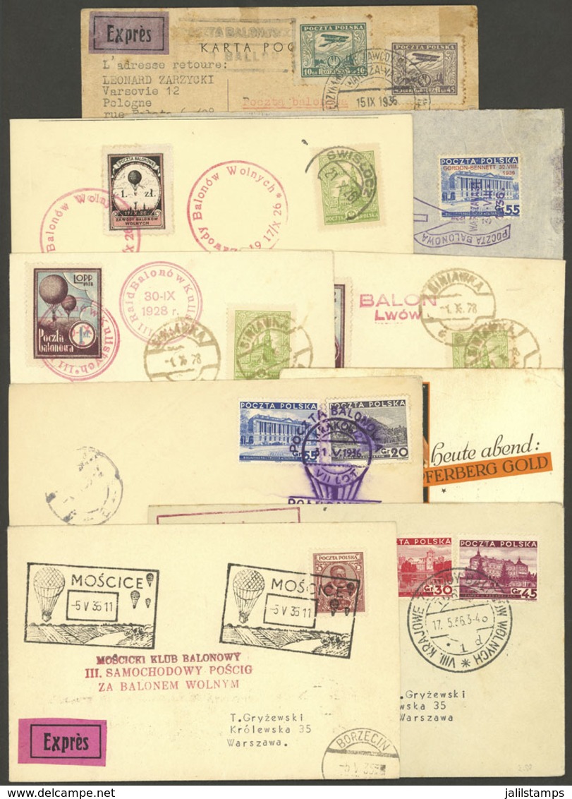 POLAND: BALLOON FLIGHTS: 9 Covers Or Cards Of The Years 1926 To 1936, Very Fine Quality, Interesting Group! - Sonstige & Ohne Zuordnung