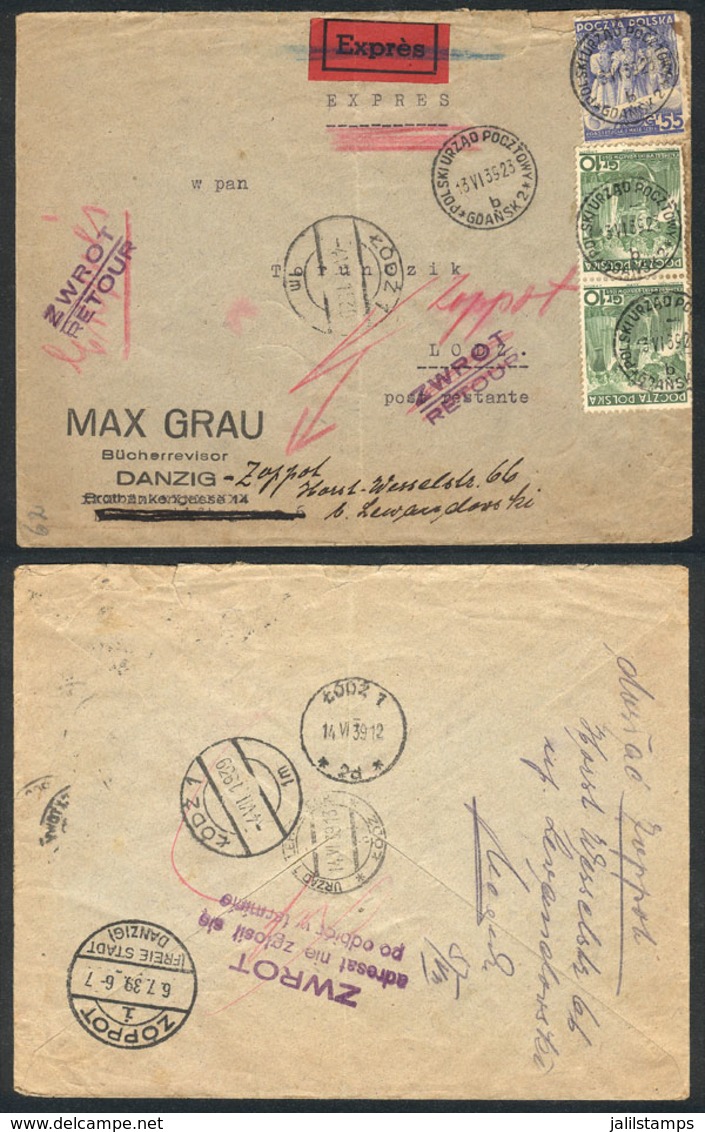 POLAND - DANZIG: Cover Franked With Polish Stamps (total Postage 75Gr.), Sent By Express Mail From Danzig (ZOPPOT) To Lo - Autres & Non Classés