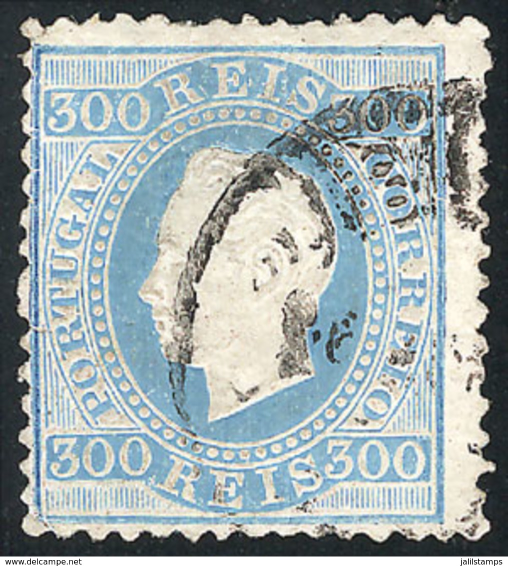 PORTUGAL: Sc.50b, 300r. On Chalky Paper, Perf 12½, LIGHT BLUE Instead Of Violet, Used, VF Quality, Interesting! - Other & Unclassified