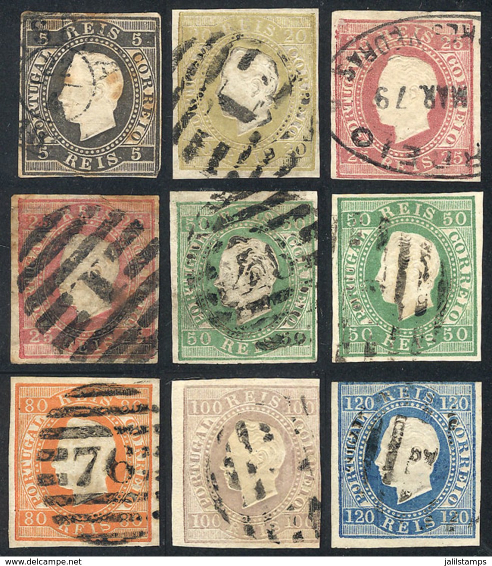 PORTUGAL: 1870 Issue, 9 IMPERFORATE Examples, Printed On Normal Paper, Used. They Could Be Perforated Stamps That Were S - Autres & Non Classés