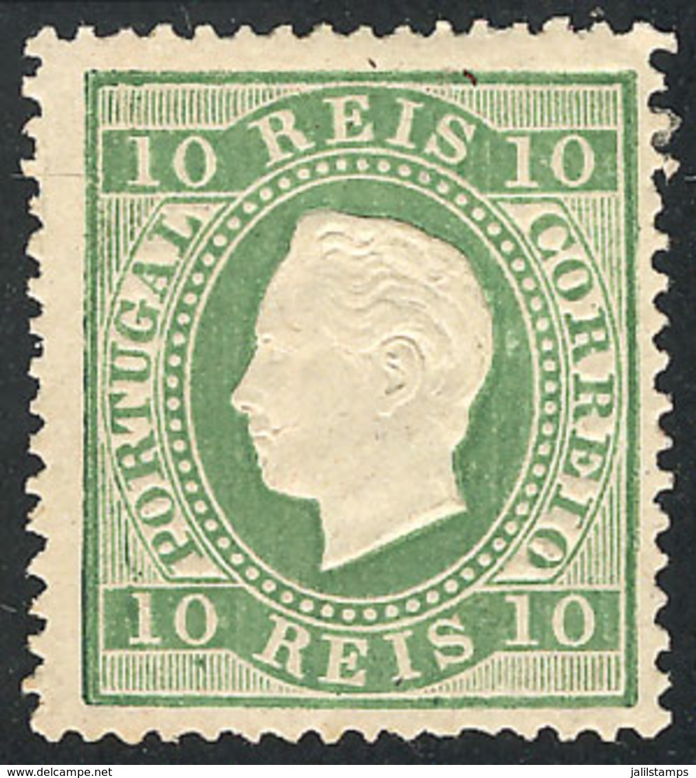 PORTUGAL: Sc.37a, 1880 10r. Yellow-green, Perf 13½, Mint Original Gum, VF Quality! - Other & Unclassified