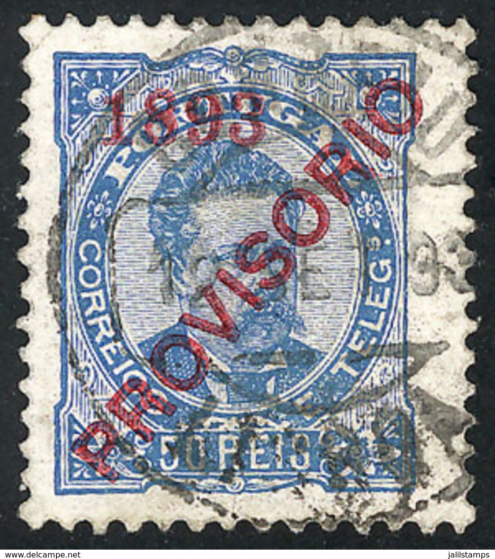 PORTUGAL: Sc.93, 1893 Provisional Of 50r., Used, VF Quality! - Sonstige & Ohne Zuordnung