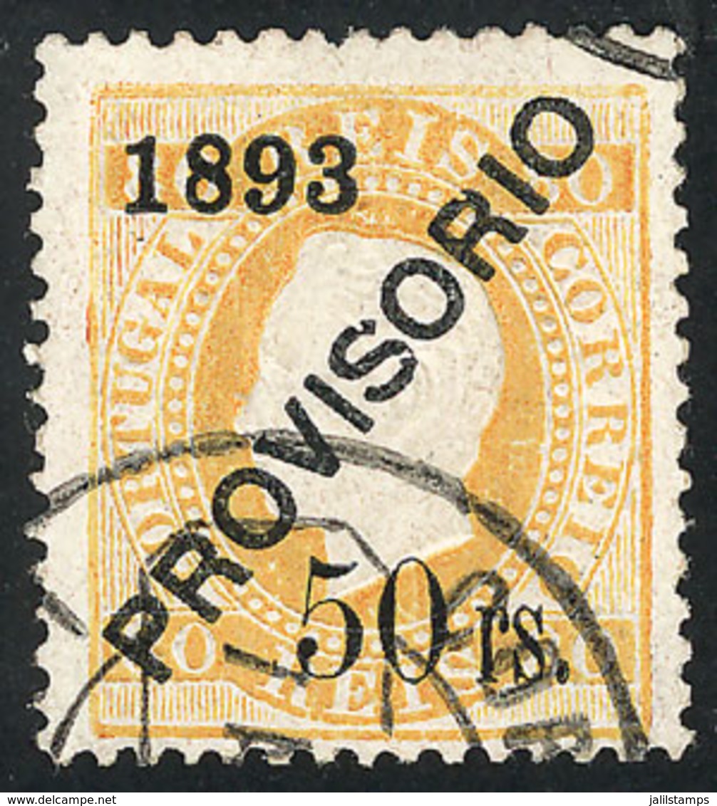 PORTUGAL: Sc.94, 1893 Provisional Of 50r. On 980r. Yellow, Used, VF Quality! - Autres & Non Classés