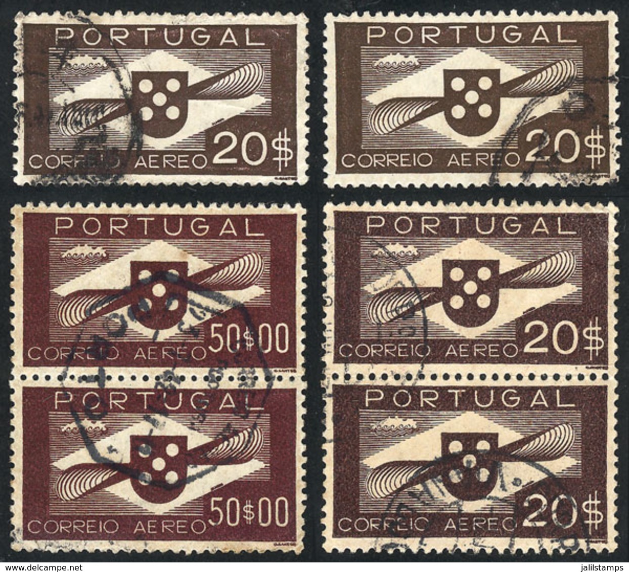 PORTUGAL: Sc.C10 Vertical Pair + Sc.C9, 4 Examples In Different Shades: Pair In Dark Brown And 2 Singles In Light Brown  - Other & Unclassified