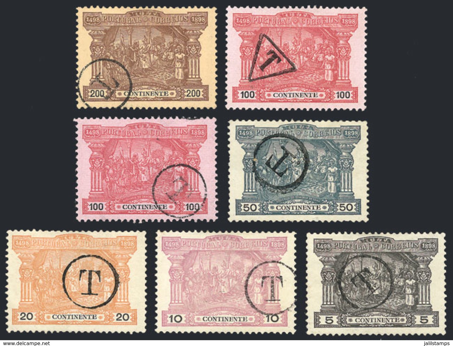 PORTUGAL: Sc.J1/J6, 1898 Vasco Da Gama, Cmpl. Set Of 6 Used Values (including 2 Examples Of The 100r.), VF Quality! - Other & Unclassified