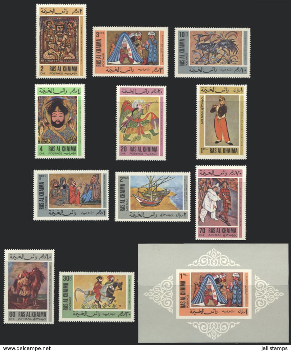 RAS AL KHAIMA: Paintings: Complete Set Of 11 Values + Souvenir Sheet, Excellent Quality! - Ras Al-Khaimah