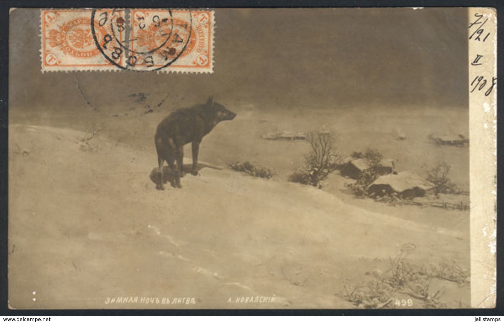 RUSSIA: Landscape, Dog In The Snow, PC Used In 1908, Fine Quality! - Russie