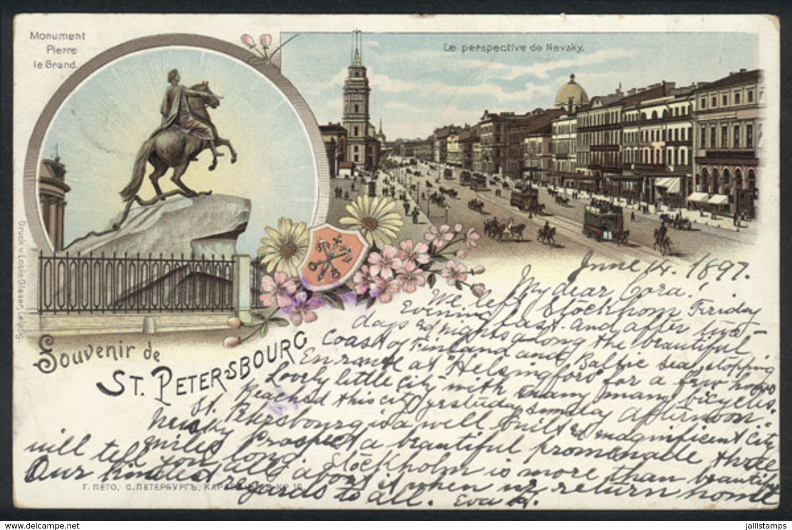 RUSSIA: ST.PETERSBOURG: View Of The Nevsky Avenue And Monument, Old Postcard Dated In 1897, Fine Quality! - Russia