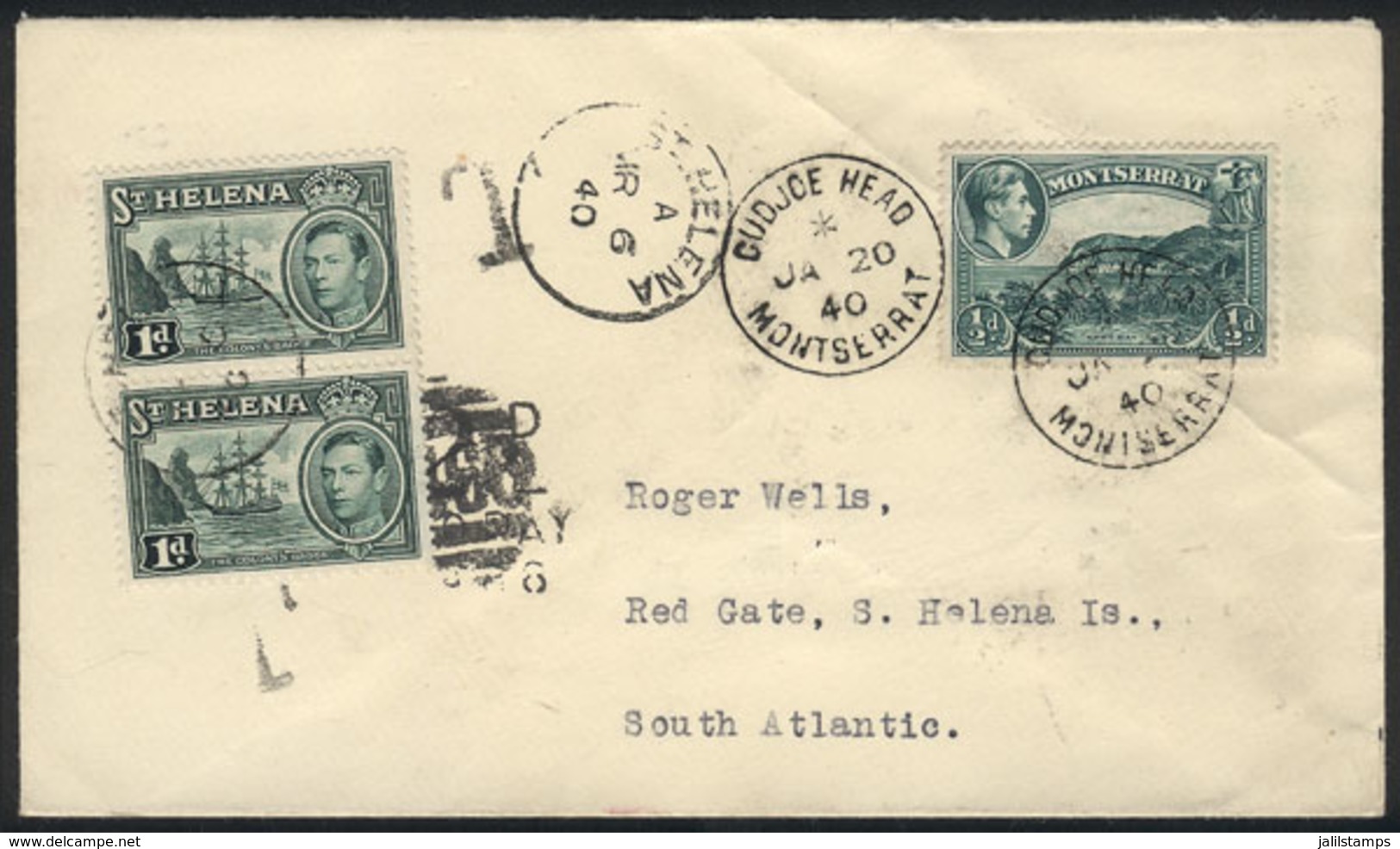 SAINT HELENA: Stamps Used As POSTAGE DUE STAMPS: Cover Sent From Gudjoe Head (Montserrat) To Red Gate, Saint Helena, On  - Isola Di Sant'Elena