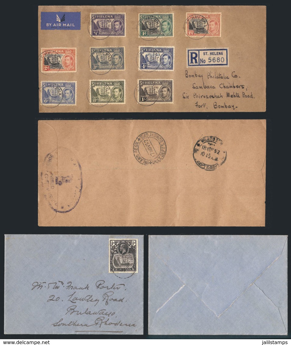 SAINT HELENA: Registered Cover Sent To India On 2/OC/1952 With Very Nice Franking Of 9 Different Stamps, On Back It Bear - Sainte-Hélène