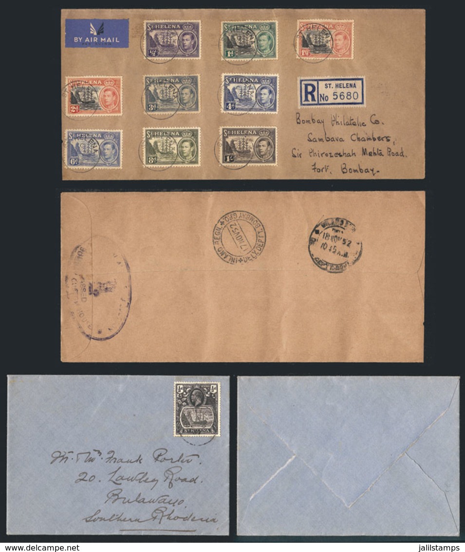 SAINT HELENA: Registered Cover Sent To India On 2/OC/1952 With Very Nice Franking Of 9 Different Stamps, On Back It Bear - Saint Helena Island
