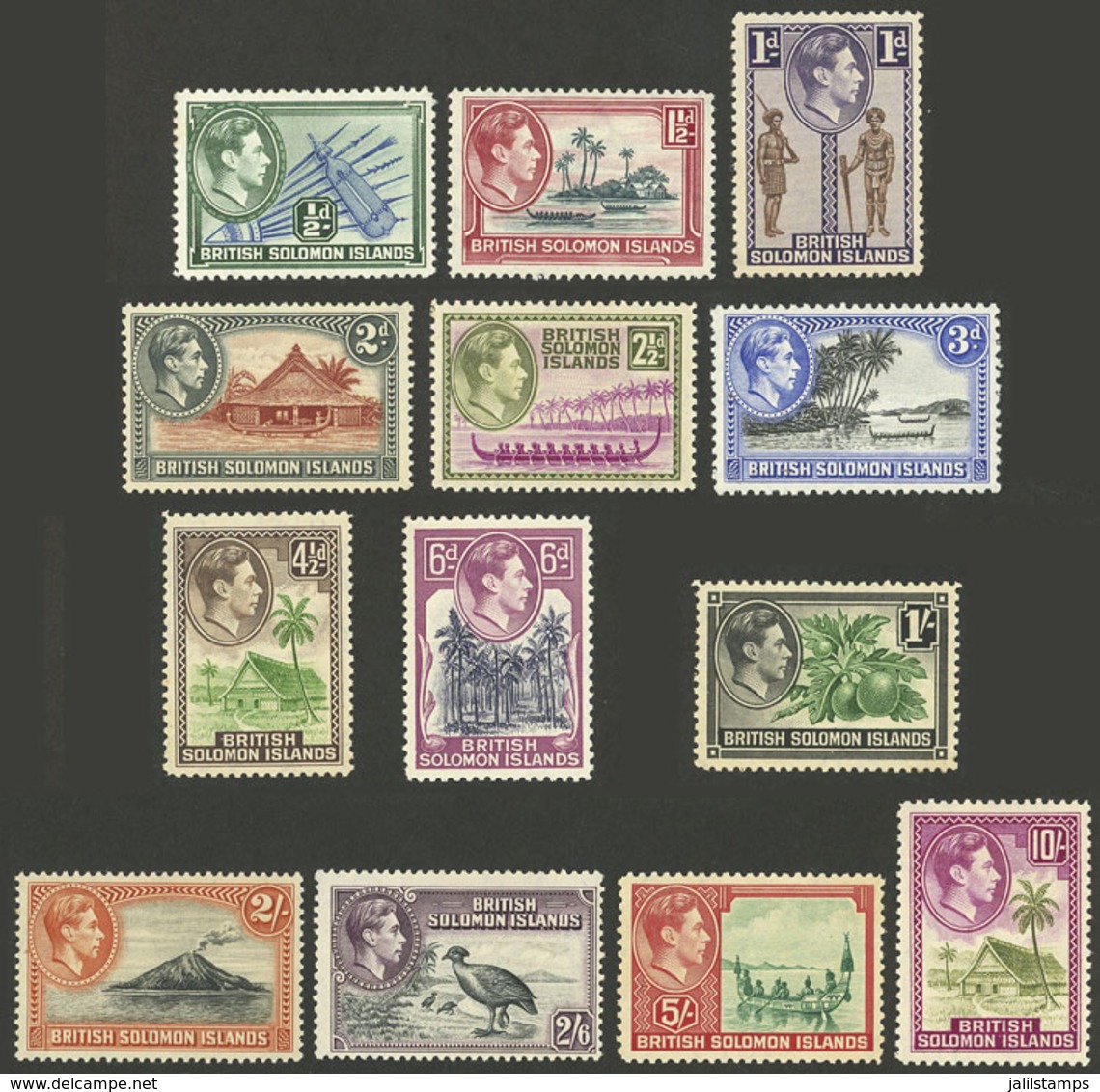 BRITISH SOLOMON ISLANDS: Sc.67/79, 1939/51 Flora, Fauna, Landscapes, Etc., Compl. Set Of 13 Values, Very Fine Quality! - Isole Salomone (...-1978)