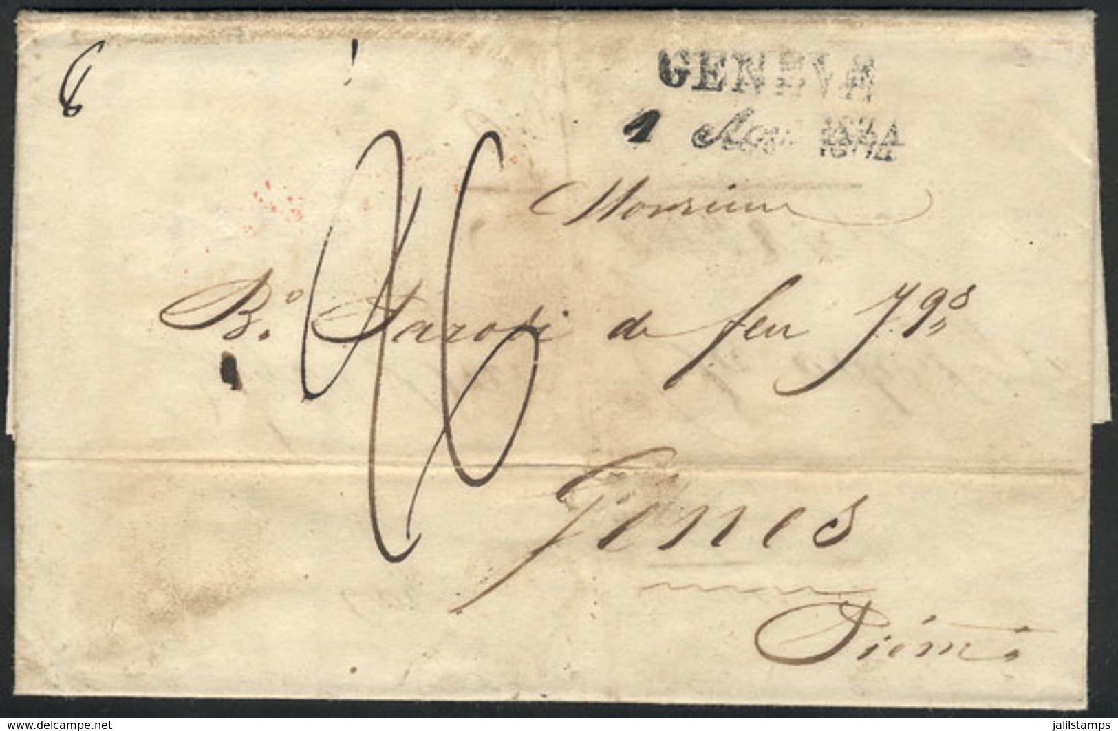 SWITZERLAND: Entire Letter Sent From GENEVE To Genes On 1/AU/1834, With Nice Postal Marks On Front And Reverse, VF! - ...-1845 Prephilately