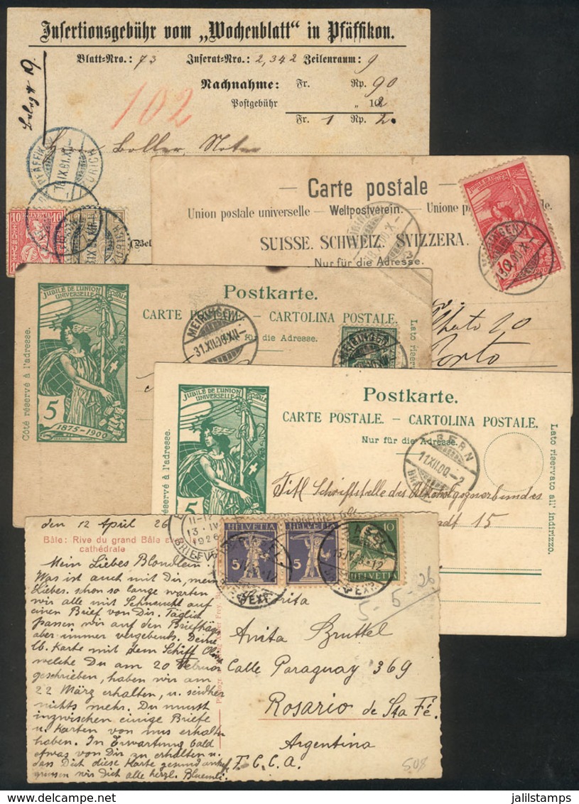SWITZERLAND: 1 Receipt + 4 Cards (postal Card Or PC) Used Between 1881 And 1926, Interesting Group! - ...-1845 Vorphilatelie