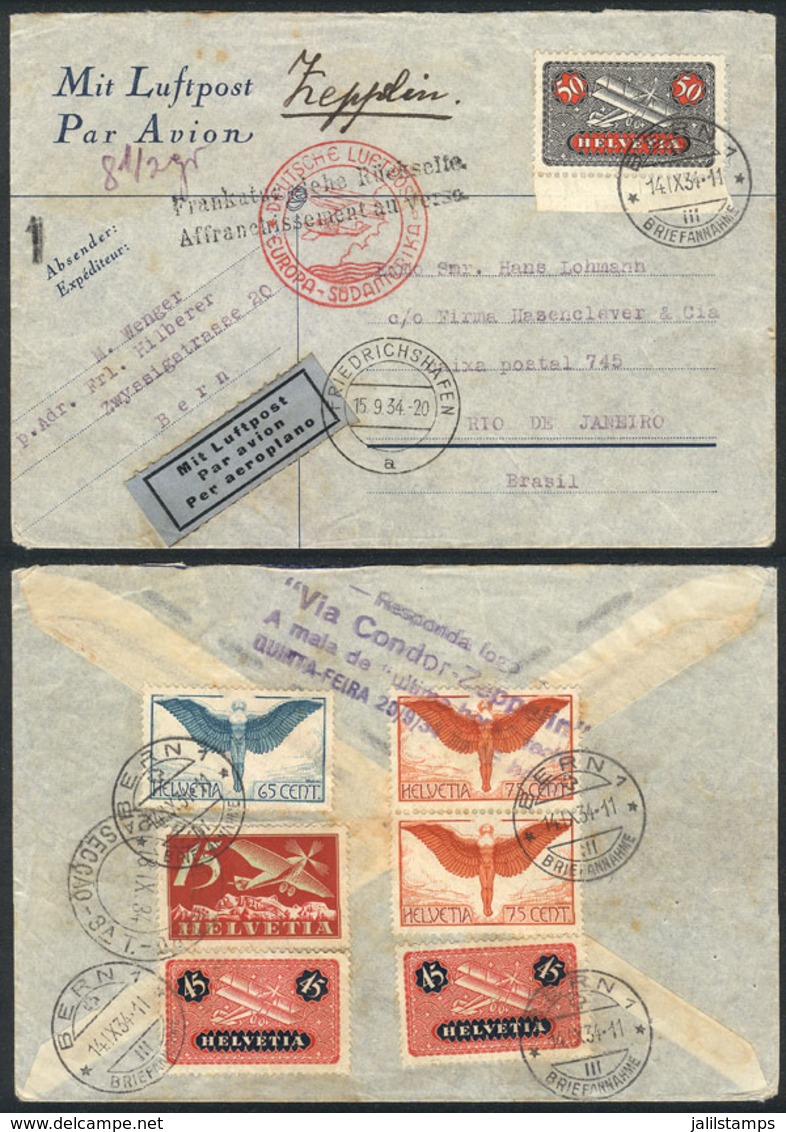 SWITZERLAND: ZEPPELIN: Cover Sent From Bern To Rio De Janeiro On 14/SE/1934 Via Zeppelin, With Friedrichshafen Transit M - ...-1845 Préphilatélie