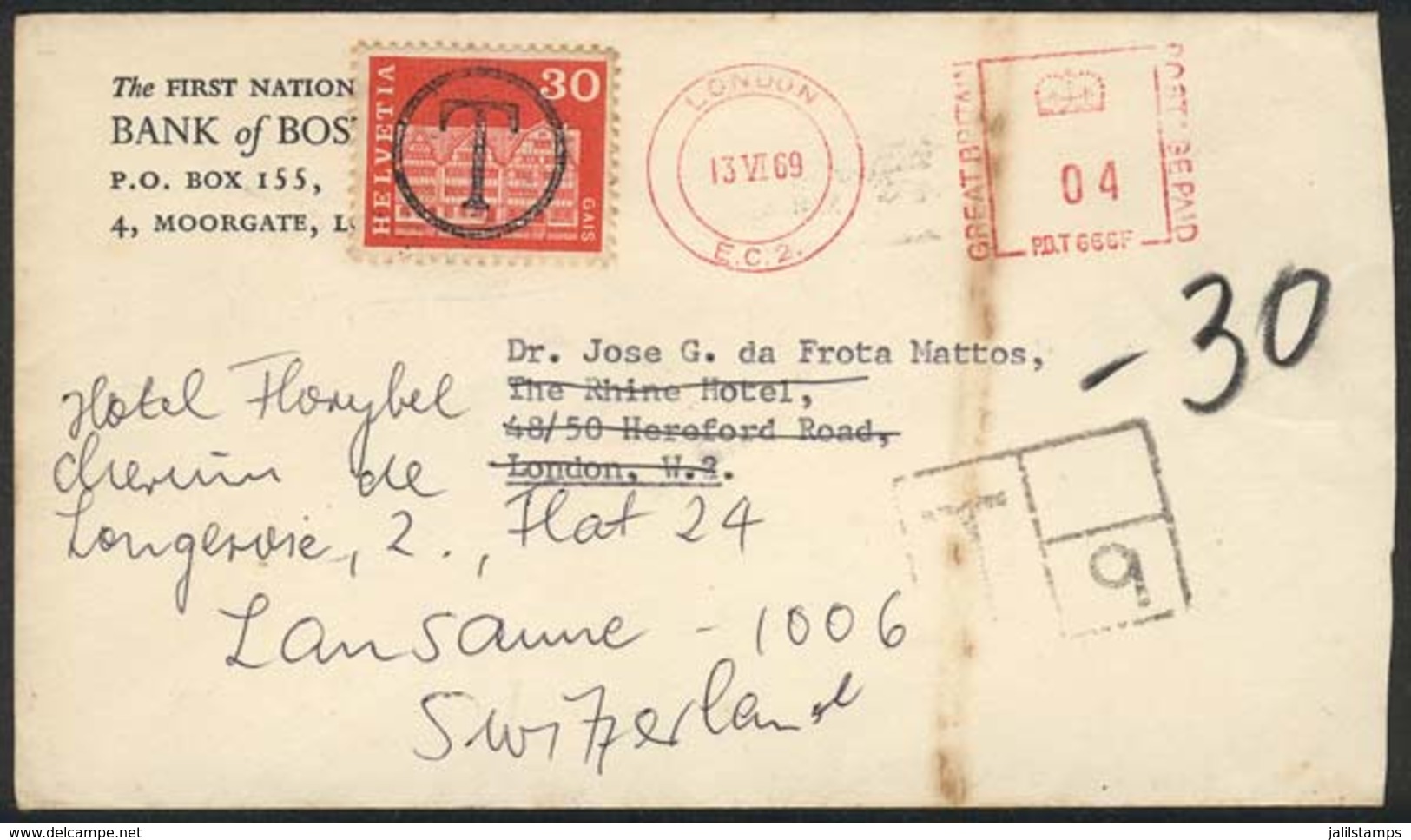 SWITZERLAND: Cover Dispatched In London On 16/JUN/1969 To An Address In The Same City, But As The Addressee Could Not Be - ...-1845 Vorphilatelie