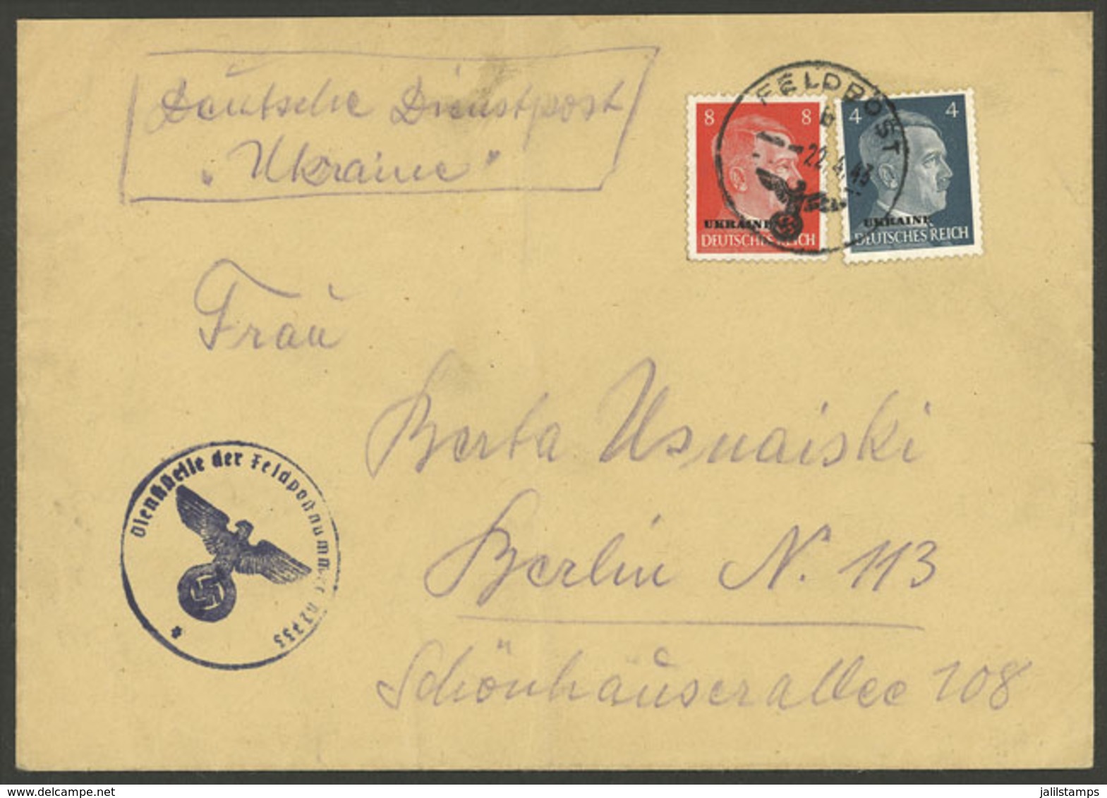 UKRAINE: GERMAN OCCUPATION: Feldpost Cover Sent To Berlin On 22/AP/1943, Interesting! - Ukraine