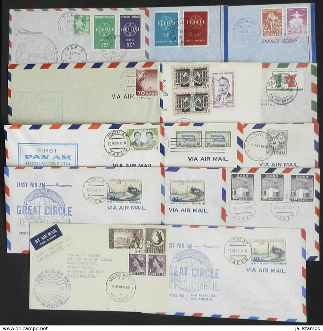 WORLDWIDE: 14 Covers Of Varied Countries Carried On FIRST FLIGHTS To USA, In 1950s, Several Of Japan, VF General Quality - Sonstige & Ohne Zuordnung