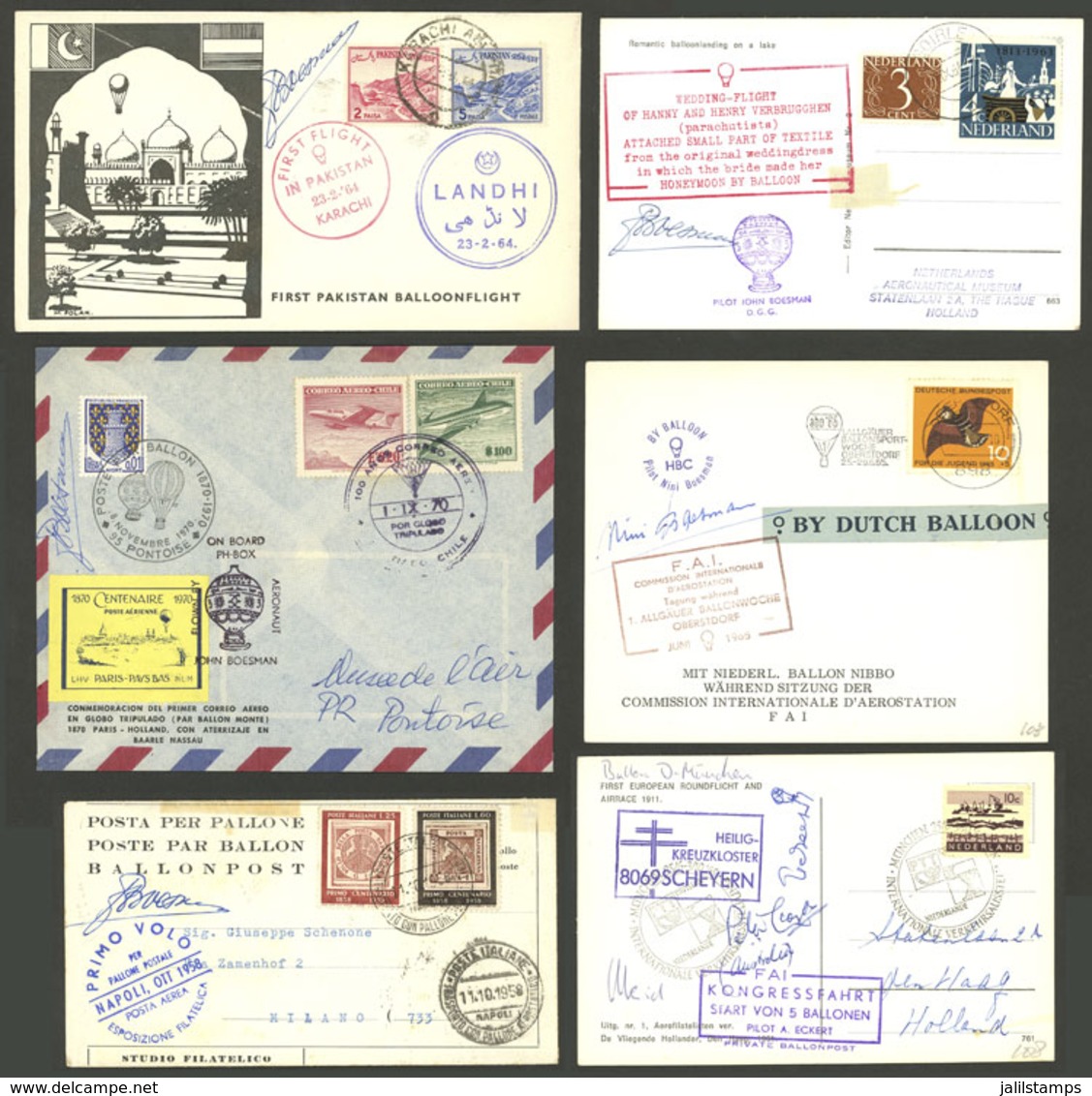 WORLDWIDE: BALLOON Flights By Pilot BOESMAN: 42 Covers Or Cards Of Various Countries And Periods, Many Signed By The Pil - Sonstige & Ohne Zuordnung
