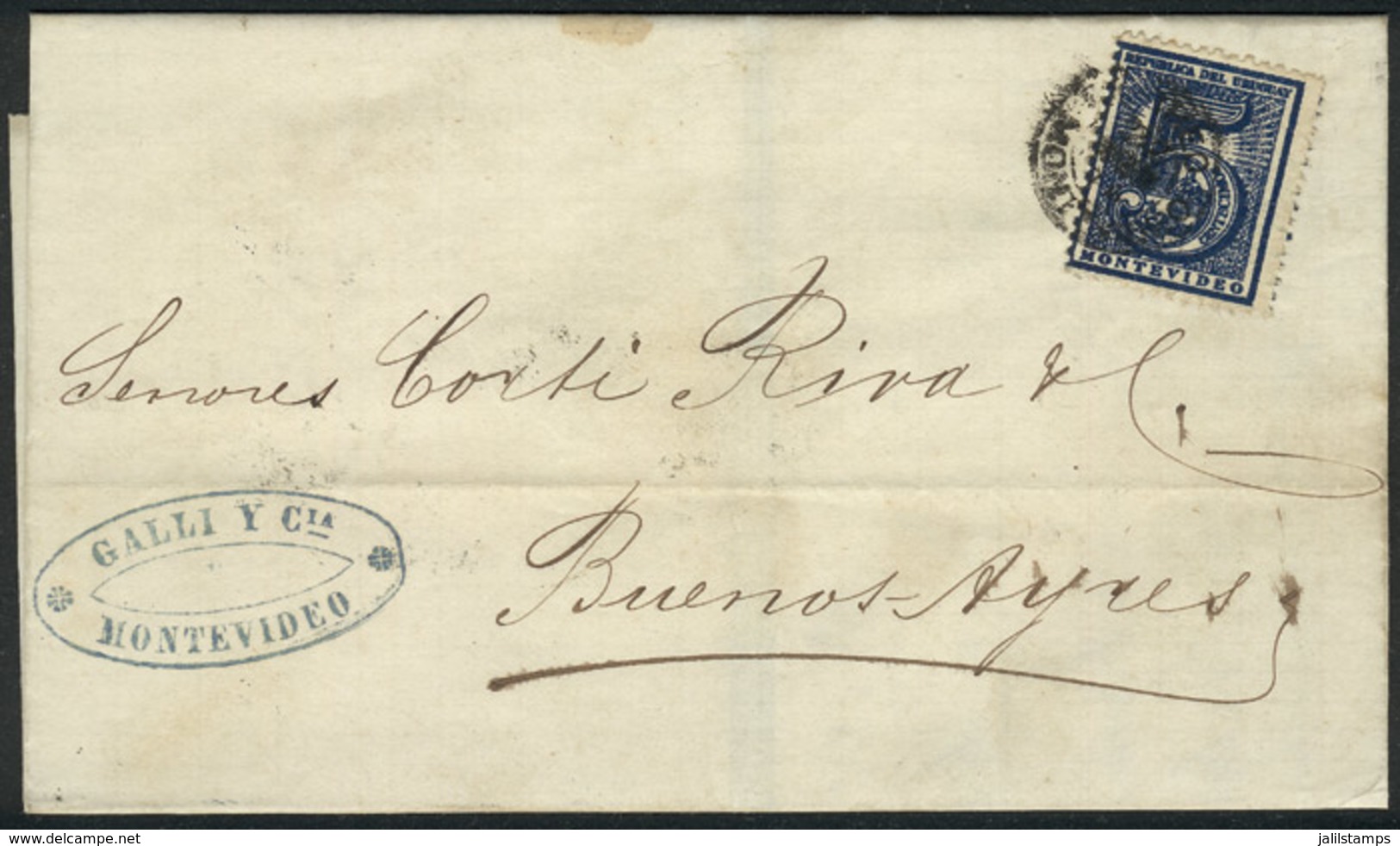 URUGUAY: 22/APR/1876 MONTEVIDEO - Buenos Aires: Folded Cover Franked By Sc.35a (dark Blue), Double Circle Datestamp, And - Uruguay