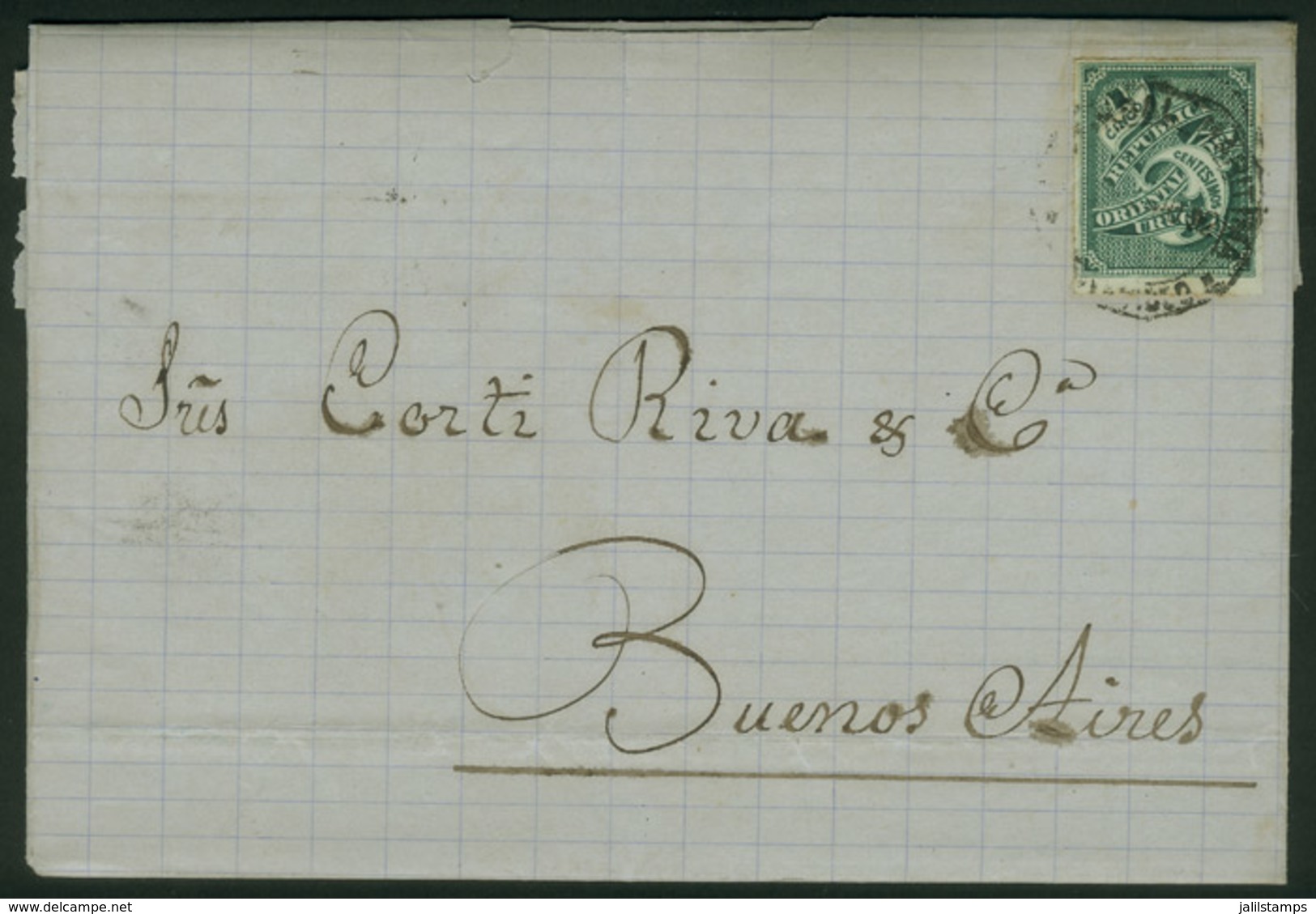 URUGUAY: 3/JUL/1882 MONTEVIDEO - Buenos Aires: Complete Folded Letter Franked By Sc.40, Cancelled "Sucursal Marítima..", - Uruguay