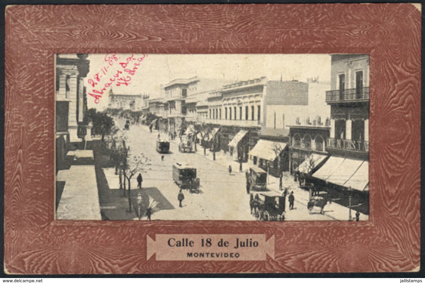 URUGUAY: MONTEVIDEO: 18 De Julio Street (beautiful View Of Horse-drawn Trams And Carriages), Editor O.M.B., Used In Braz - Uruguay