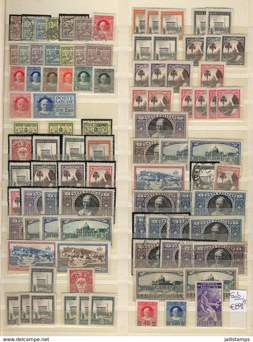 VATICAN: Interesting Stock In Large Stockbook, With Good Used Or Mint (without Gum, Lightly Hinged Or MNH) Stamps And Se - Collections
