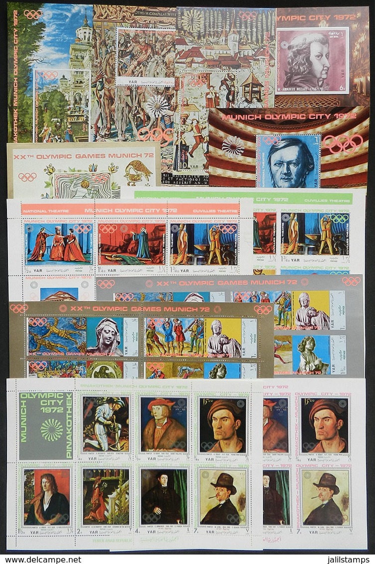 YEMEN: 1972 MUNCHEN OLYMPIC GAMES: Lot Of Perforated And Imperforate Souvenir Sheets And Mini-sheets, MNH, VF Quality! - Jemen