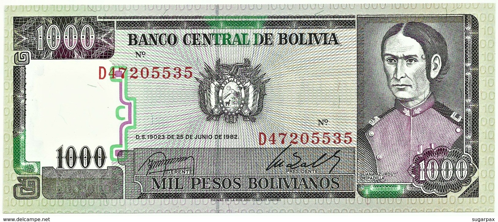 Bolivia - 1000 Pesos Bolivianos - D. 25.06.1982 - Unc. - Pick 167 -  Serie D ( 8 Digits ) 1 000 - Bolivia