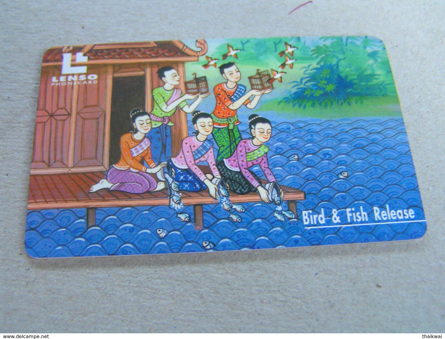 Thailand ,Lenso  500 Baht,used Chipcard  # 113  Bird & Fish Release - Tailandia